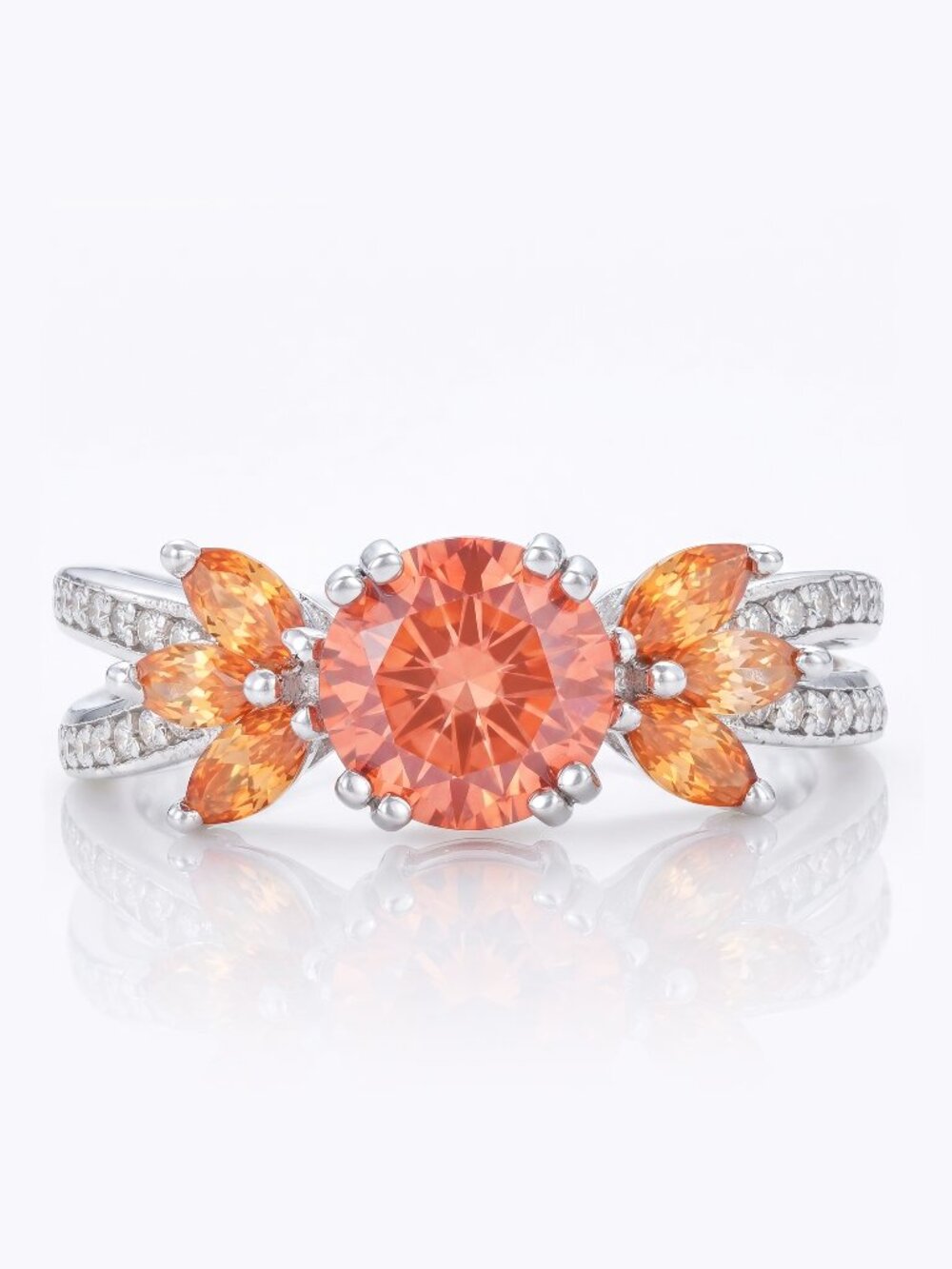 Coral Pink & Peach Gemstone Flower Ring, 925 Sterling Silver Charmed Aroma 2019